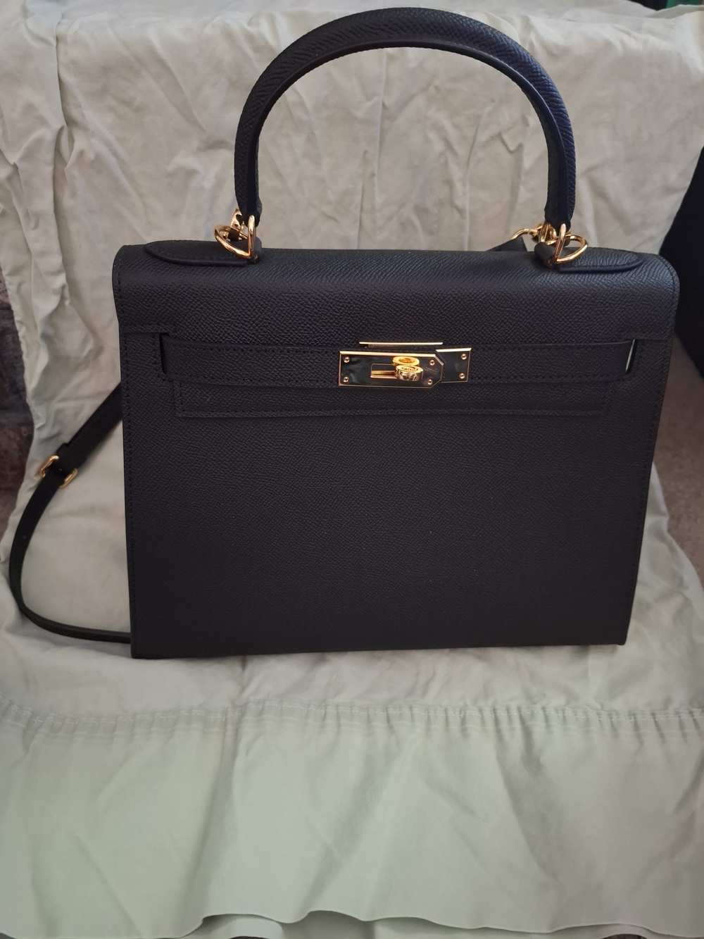 Structured Top-Handle Women's Bag in Black with Gold Hardware